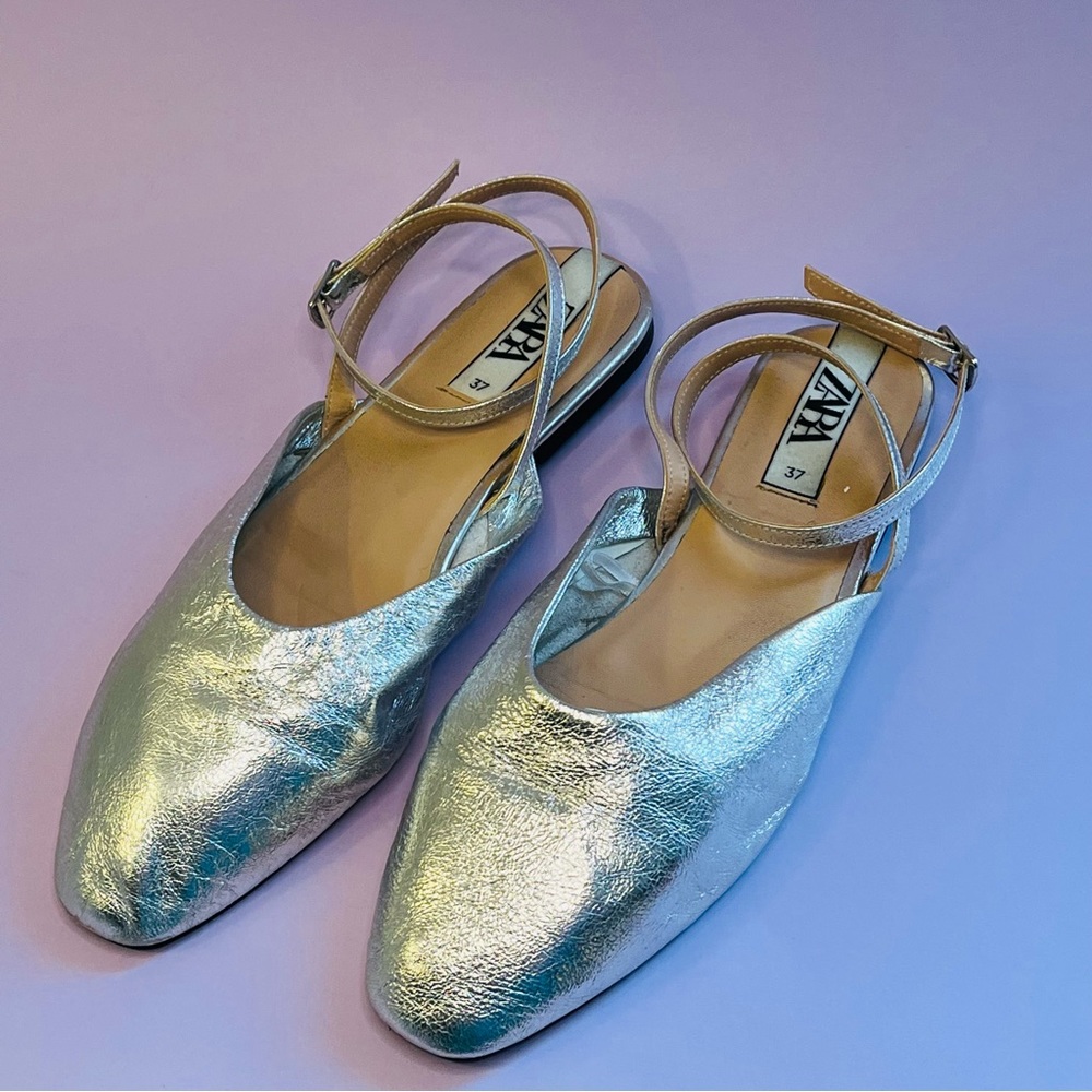 Chrome Sling Back Flats